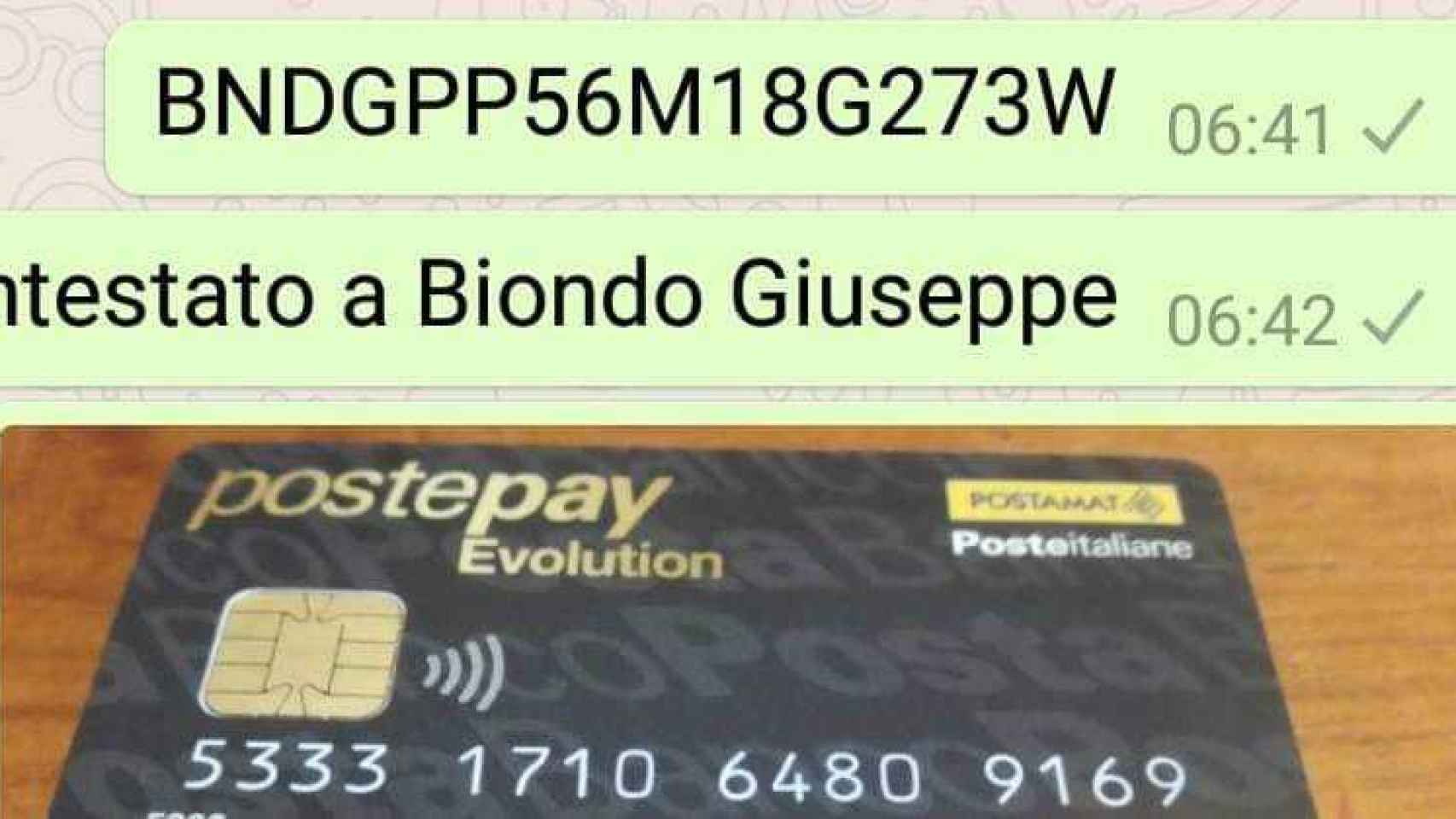 Screenshot del número de cuenta de la familia Biondo.