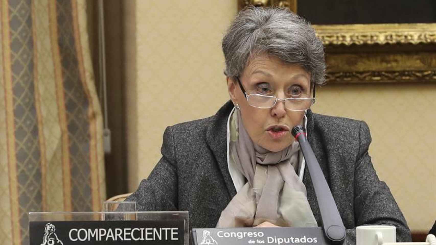 La administradora provisional única para la Corporación RTVE, Rosa María Mateo, durante su comparecencia ante la Comisión Mixta para explicar la supuesta existencia de una sociedad instrumental.