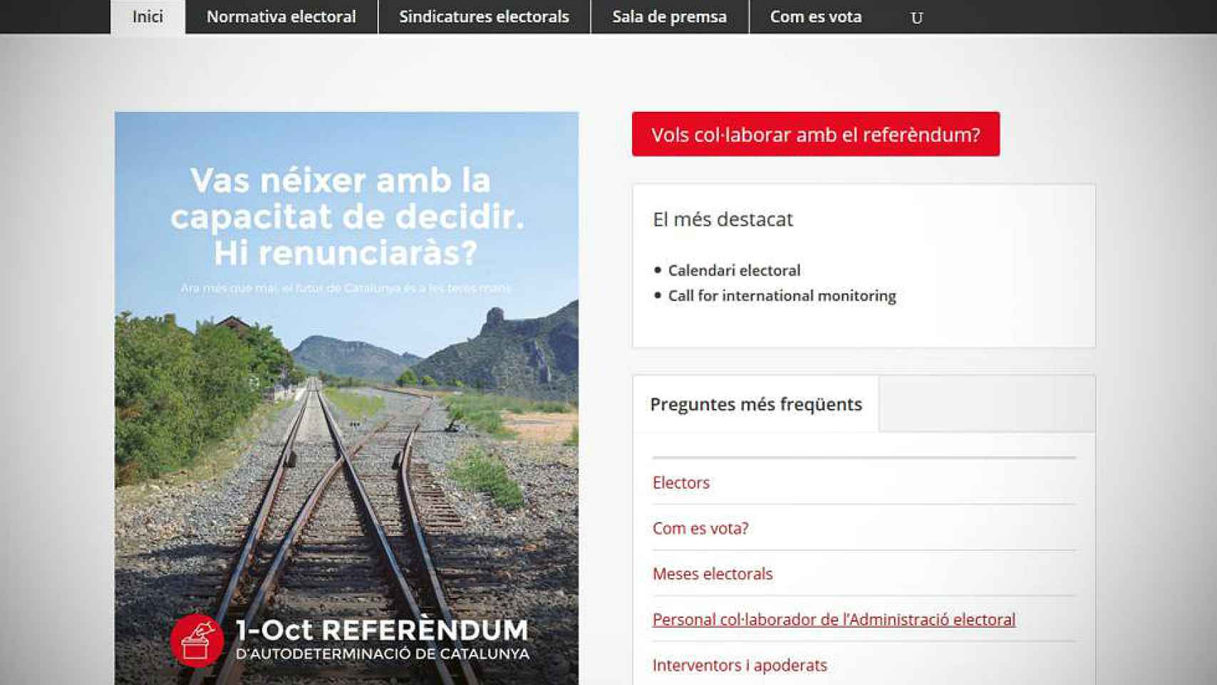 Web del referéndum ilegal de independencia de Cataluña.