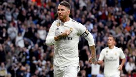 Sergio Ramos celebra el segundo gol al Valladolid