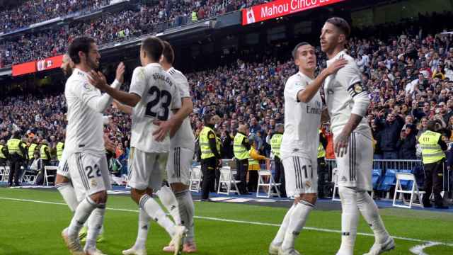 Sergio Ramos celebra el segundo gol de su equipo ante el Real Valladolid