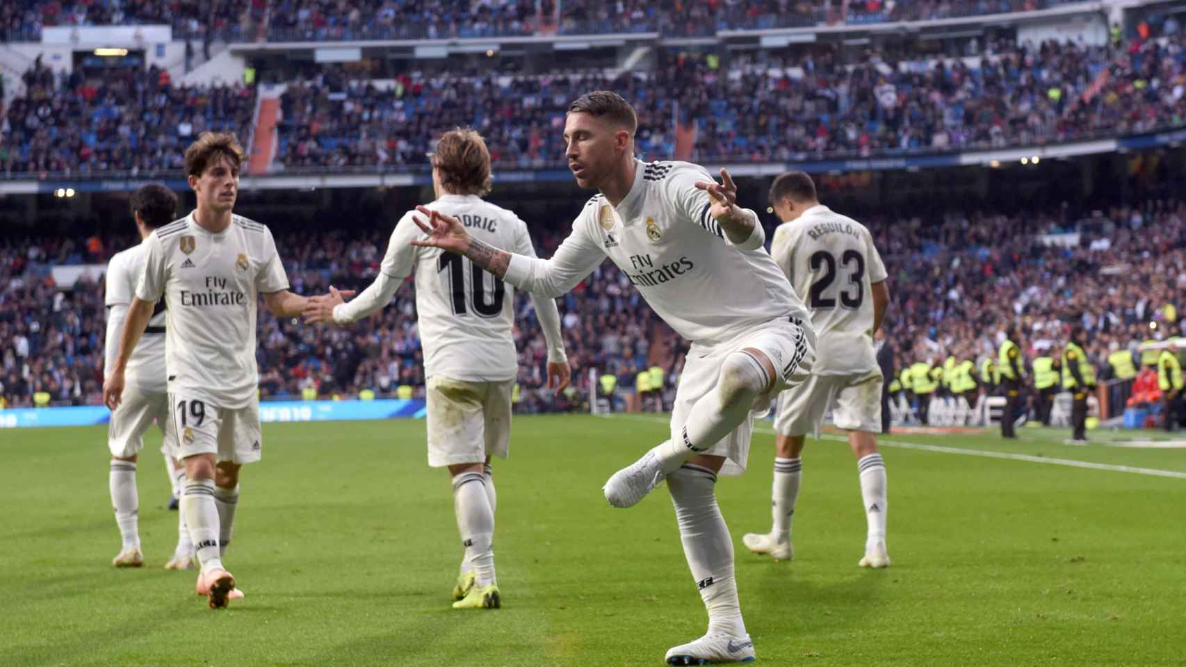 Sergio Ramos celebra el segundo gol de su equipo ante el Real Valladolid
