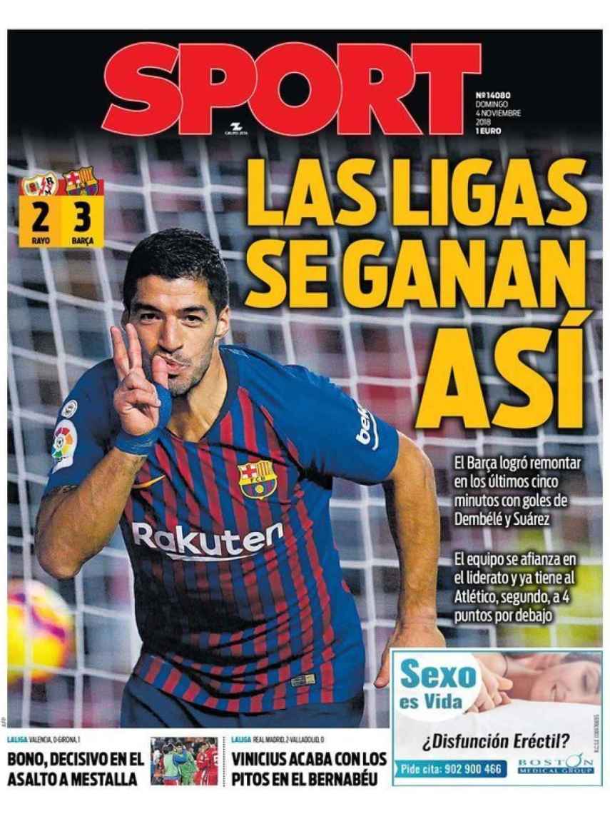 La portada del diario Sport (04/11/2018)