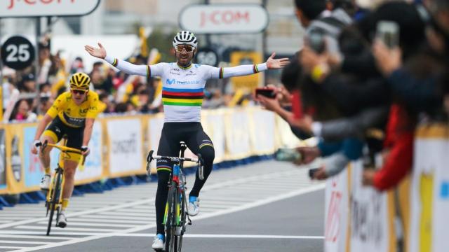 Alejandro Valverde, tras cruzar la línea de meta. Foto: Twitter (Movistar_Team)