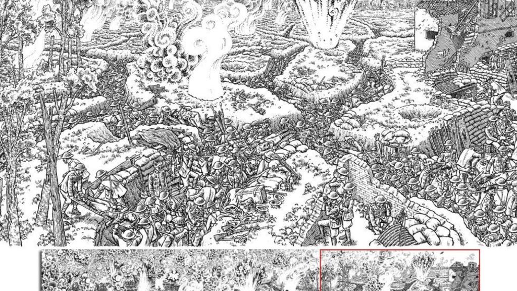 Una de las ilustraciones de 'La Gran Guerra', el libro del periodista Joe Sacco en la que recrea la batalla del Somme.