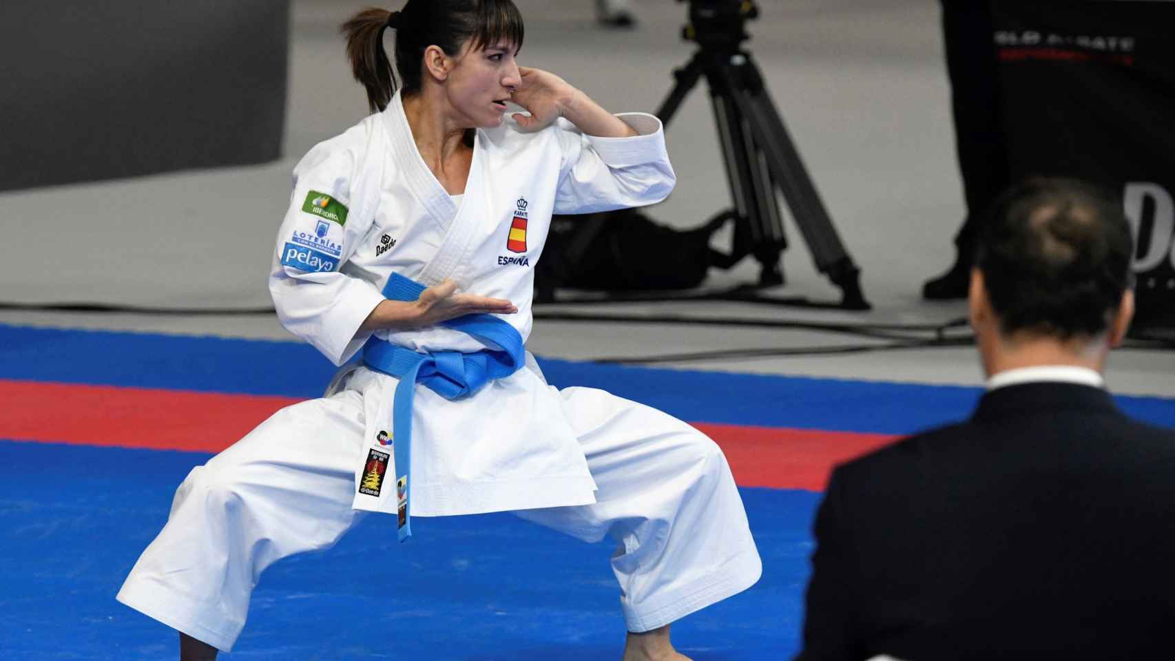 La española Sandra Sánchez, durante su actuación en los Mundiales de kárate.