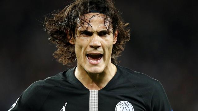 Cavani, en el PSG durante un partido de Champions