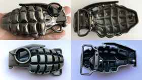 Algunas de las hebillas de cinturón en forma de granada que se pueden comprar por internet