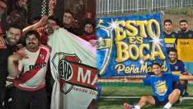 Peñas de River Plate y Boca Juniors, en Madrid