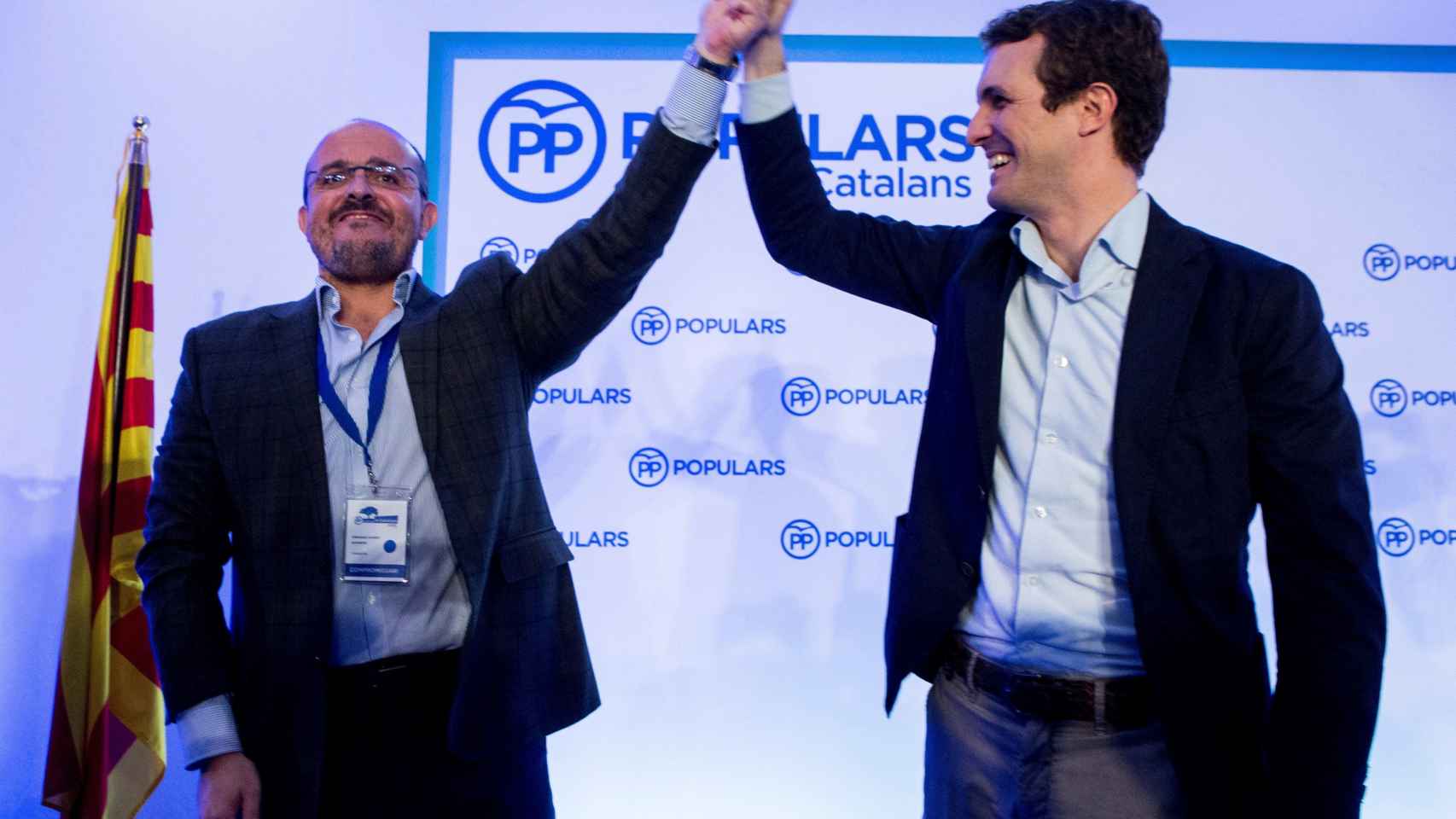 Alejandro Fernández, nuevo presidente del PP catalán, y Pablo Casado, líder nacional de los 'populares'.
