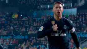 Sergio Ramos celebra su gol ante el Celta