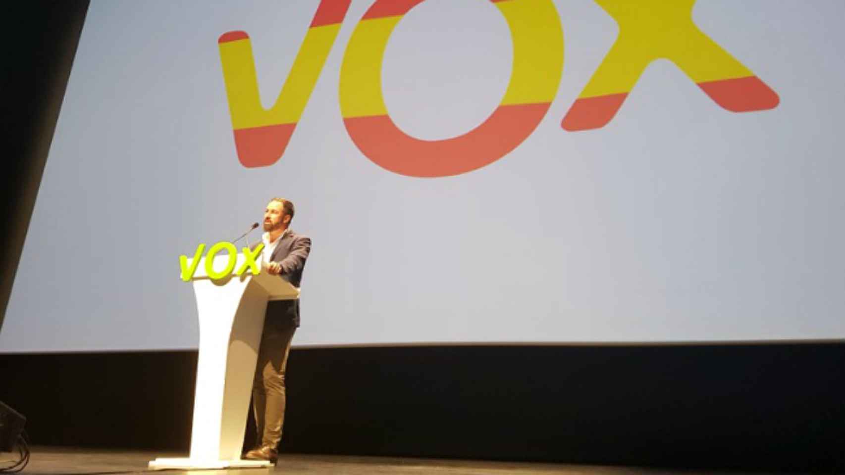 Santiago Abascal, presidente de Vox, en el Palacio de Congresos de Sevilla.