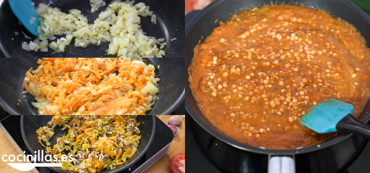 Sofrito con lentejas rojas