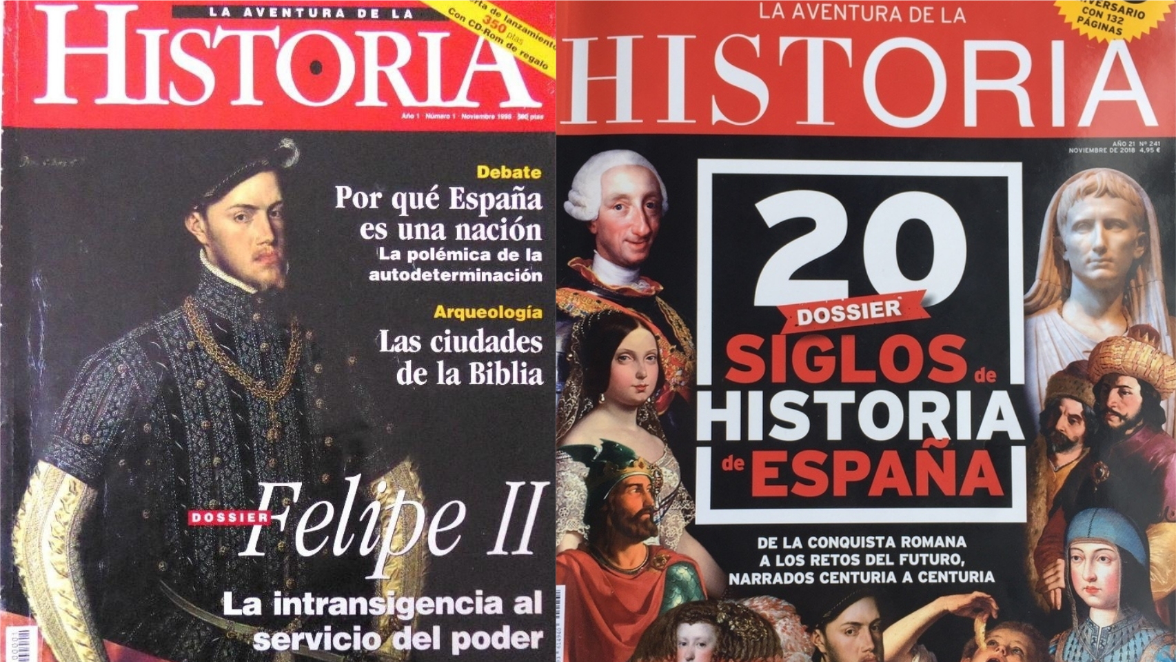 La primera y la última portada de 'La Aventura de la Historia'.