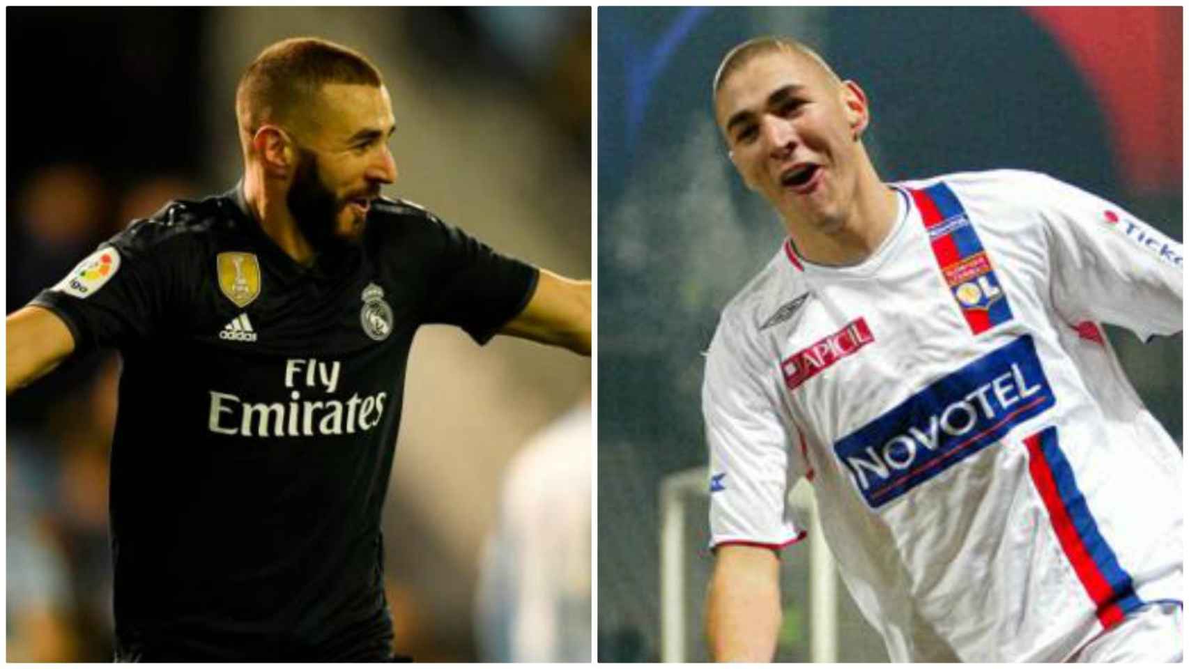 Benzema, con el Real Madrid y con el Lyon