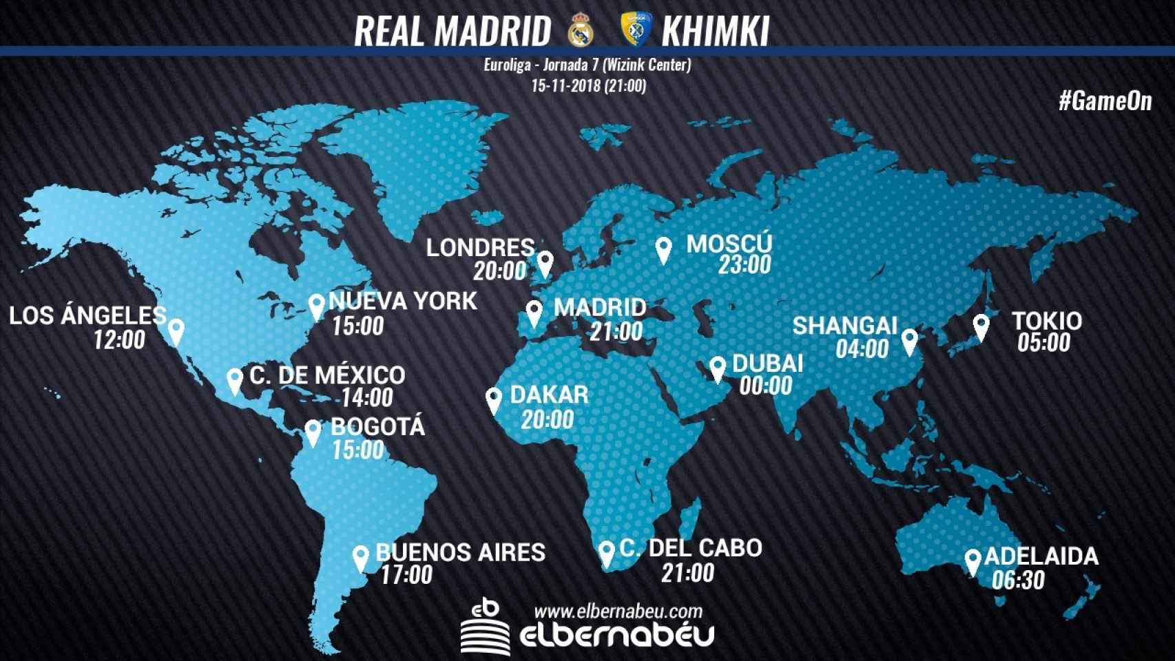 Horario internacional del Real Madrid vs Khimki
