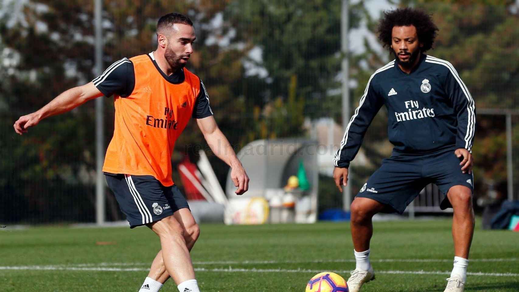 Carvajal y Marcelo, en el entrenamiento del Real Madrid