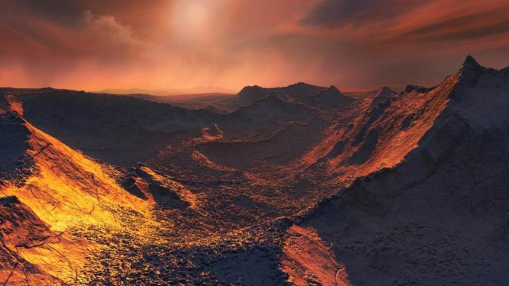 Recreación de una puesta de sol en el exoplaneta estrella Barnard b.