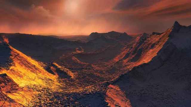 Recreación de una puesta de sol en el exoplaneta estrella Barnard b.