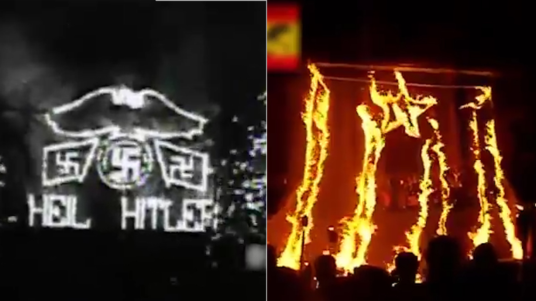 Dos de las imágenes que enfrenta el vídeo: los símbolos nacionalistas, grabados a fuego.