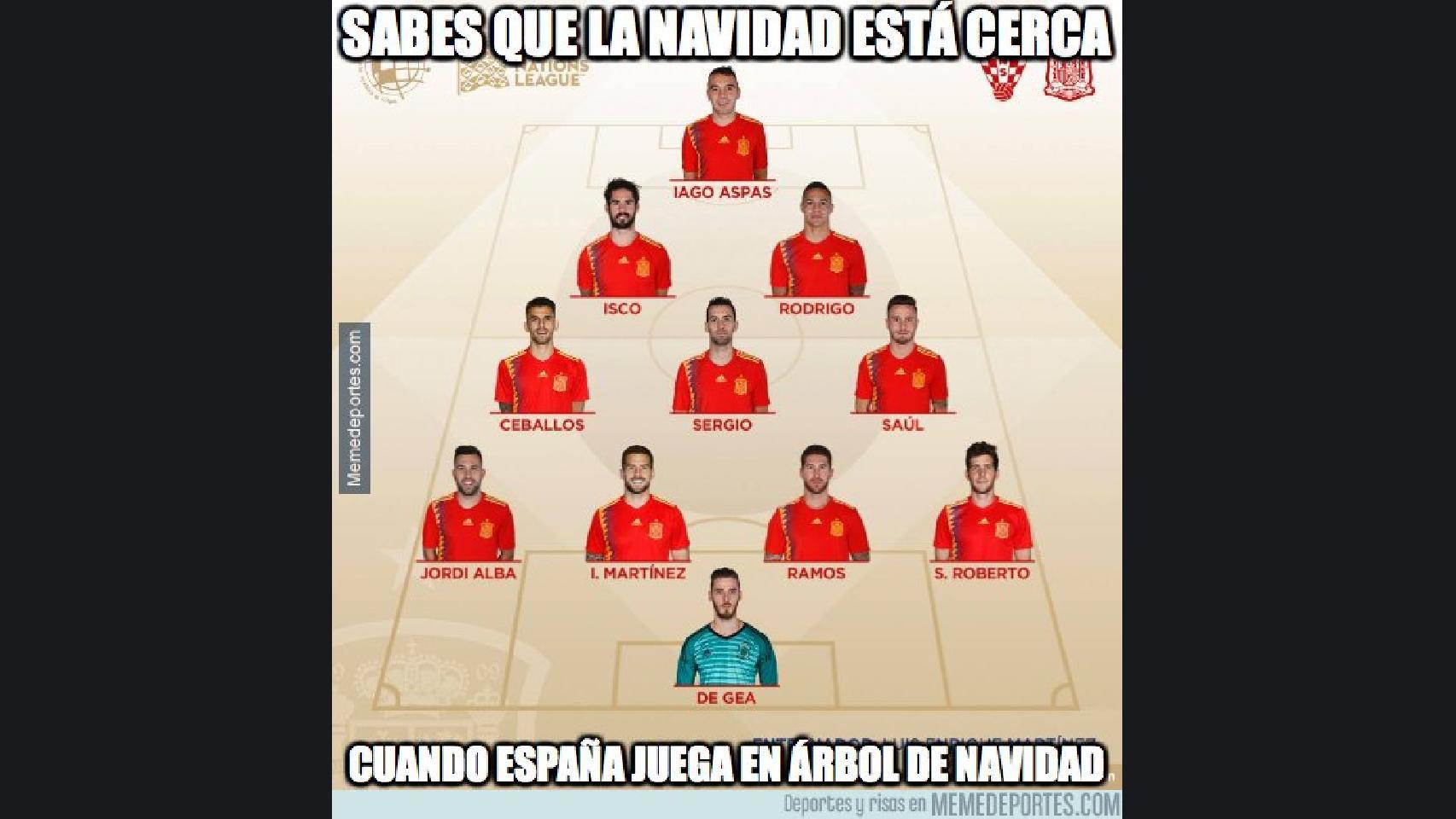 Meme sobre el once titular de España ante Croacia. Foto: memedeportes.com