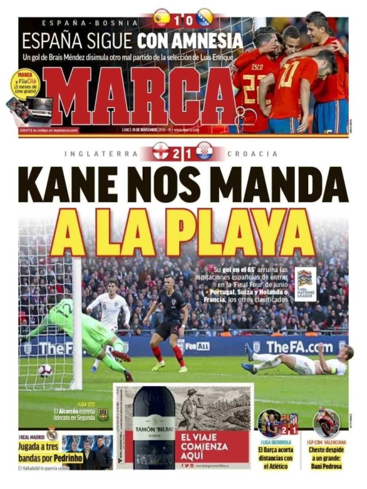 La portada del diario MARCA (19/11/2018)