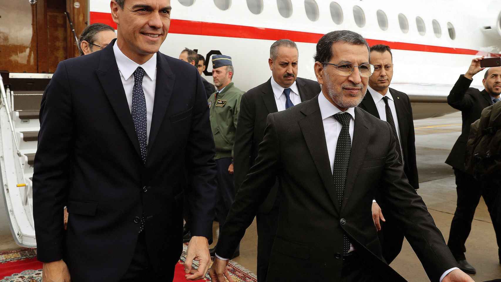 Pedro Sánchez junto al primer ministro marroquí, Saadeddine Othmani.