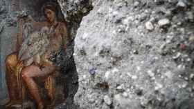 Vista del fresco 'Leda y el cisne', descubierto recientemente en el área 'Regio V', del Parque Arqueológico de Pompeya, Nápoles, Italia,