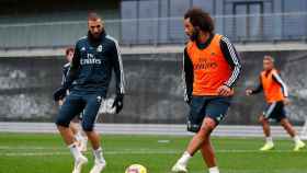 Benzema y Marcelo, en el entrenamiento del Real Madrid