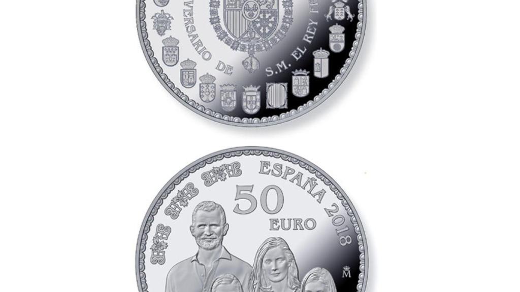 Moneda de 50 euros con la familia real al completo