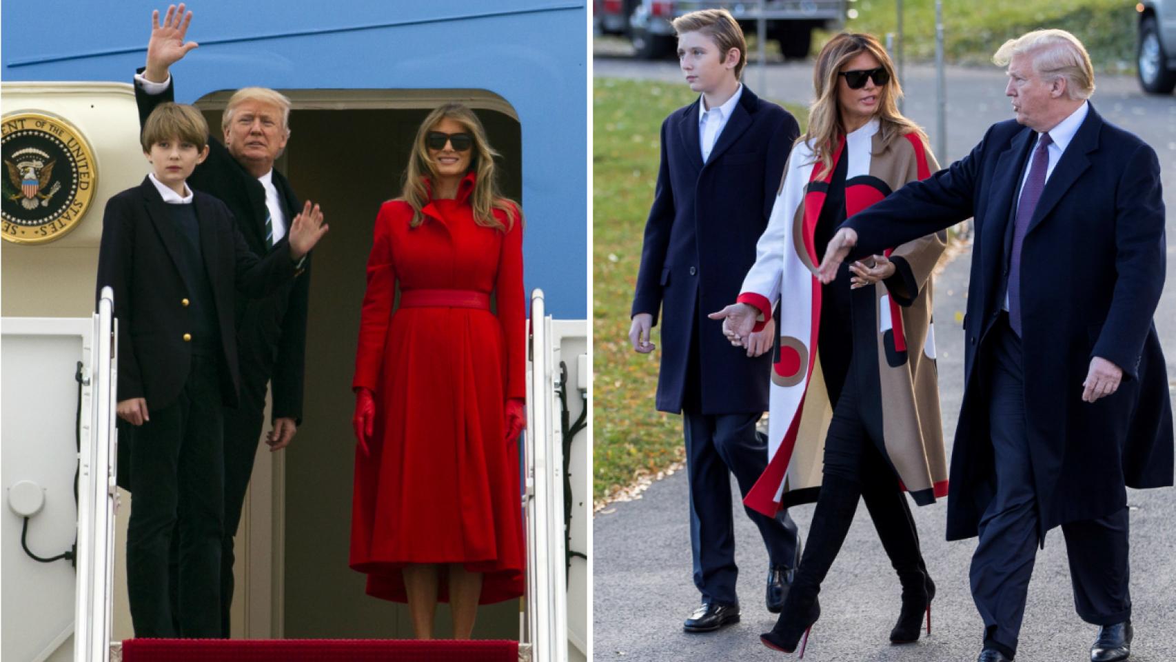 Barron, Melania y Donald Trump, al llegar a la Casa Blanca y en la actualidad.