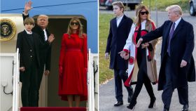 Barron, Melania y Donald Trump, al llegar a la Casa Blanca y en la actualidad.