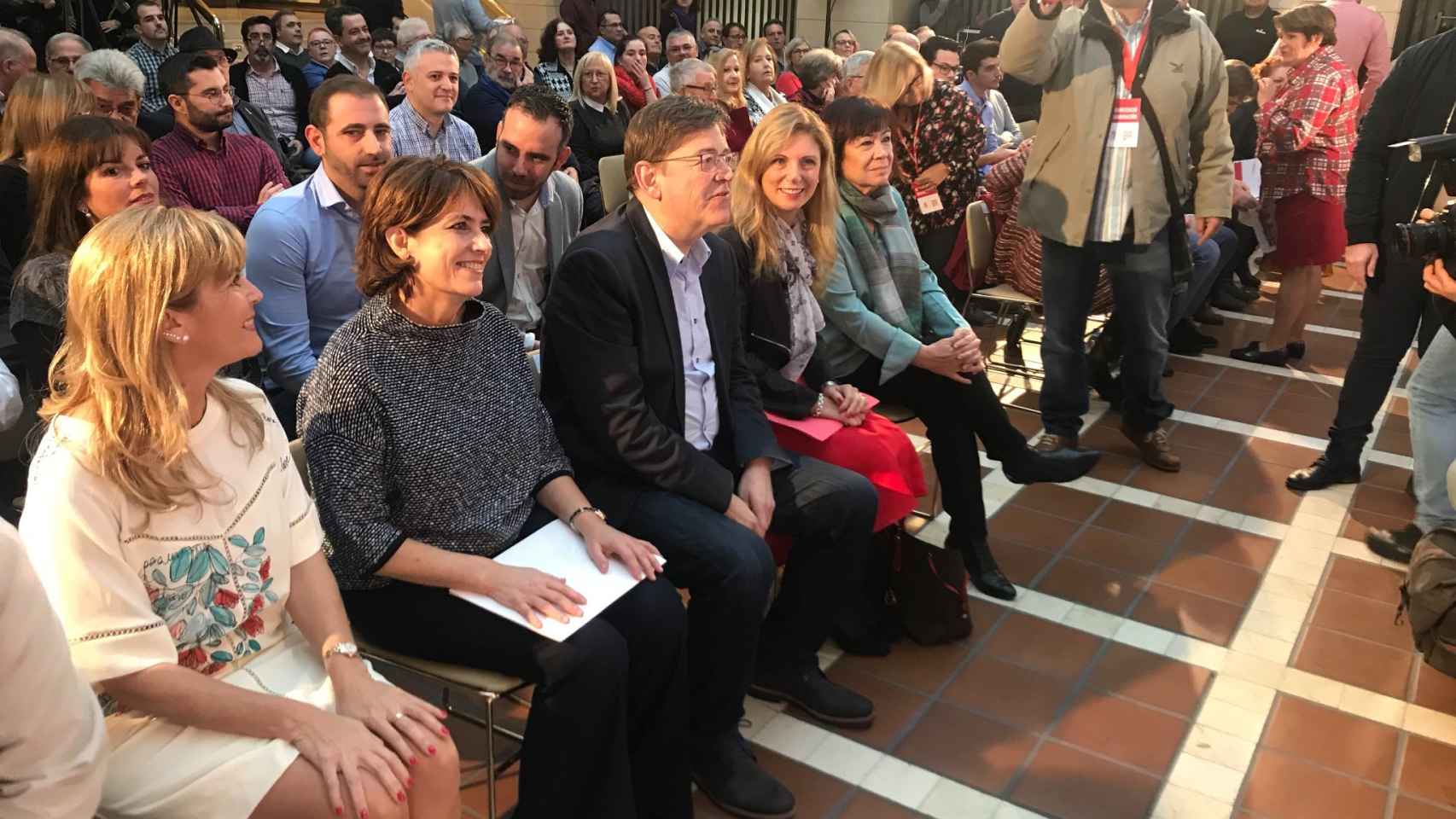 La ministra Dolores Delgado, en Castellón, junto al presidente valenciano, Ximo Puiig, y la alcaldesa de la ciudad, Amparo Marco.