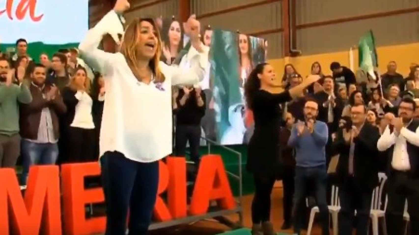 Susana Díaz durante el mitin en el que ha pronunciado las palabras adelante Andalucía