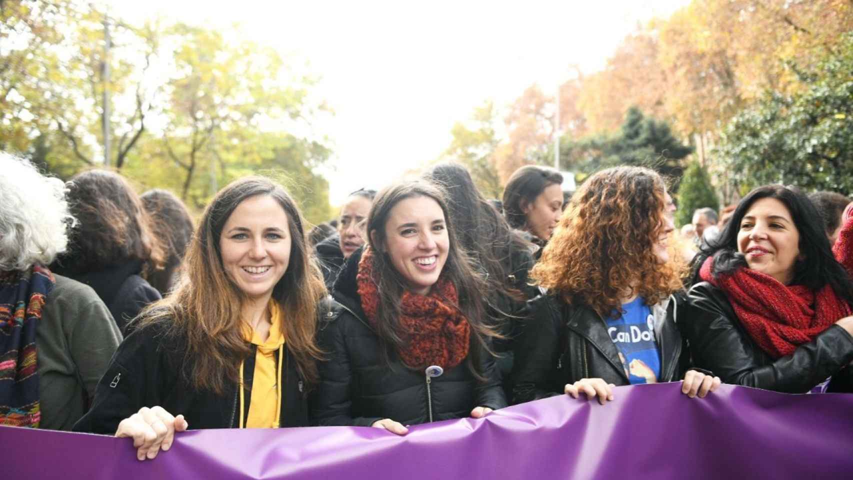 Irene Montero al frente de la manifestación contra la violencia machista en Madrid.