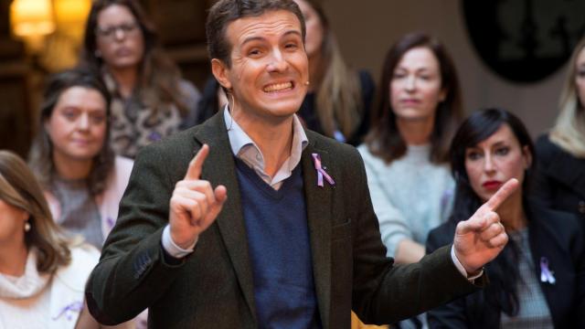 El presidente del Partido Popular, Pablo Casado, durante su mitin en Úbeda.