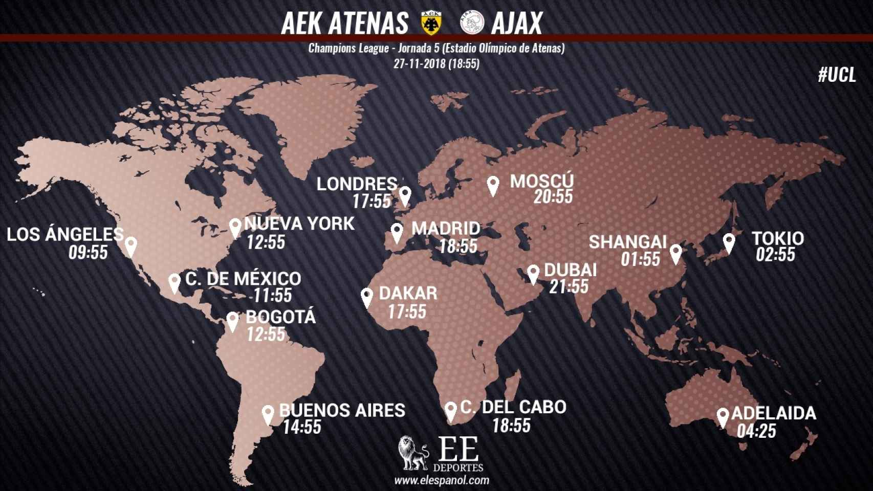 Horario del AEK Atenas - Ajax