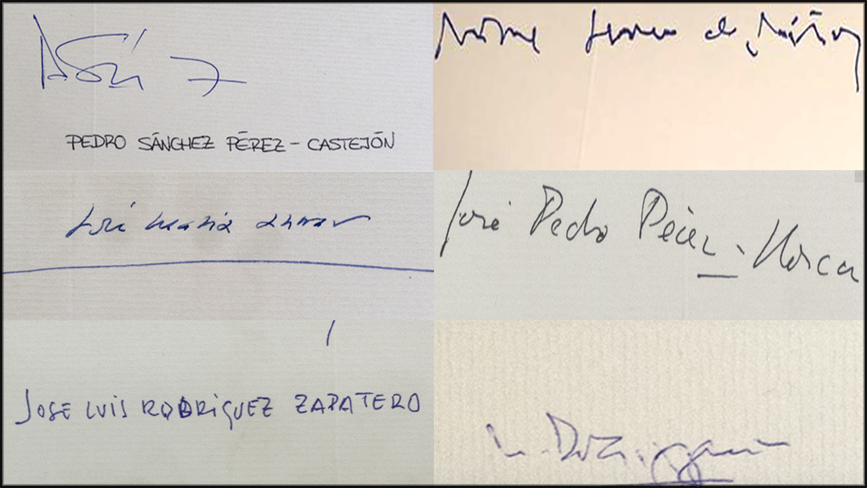 Firmas de Sánchez, Aznar, Zapatero, Herrero de Miñón, Pérez-Llorca y Roca.