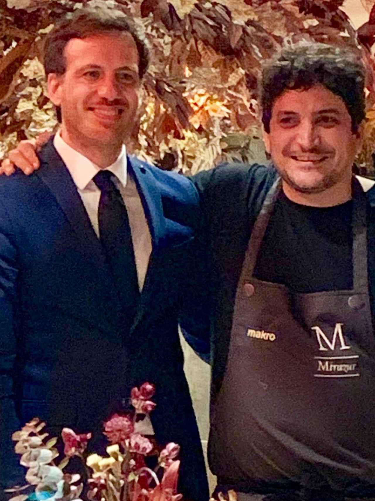 El genetista Jorge Dotto y Mauro Colagreco, chef de Mirazur