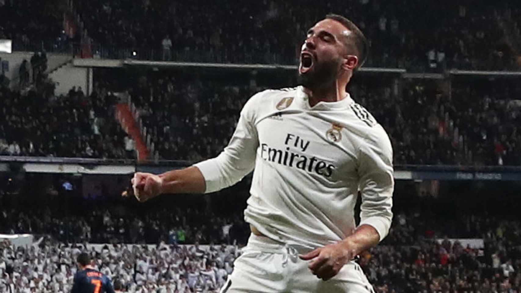 Carvajal celebra un gol con el Real Madrid