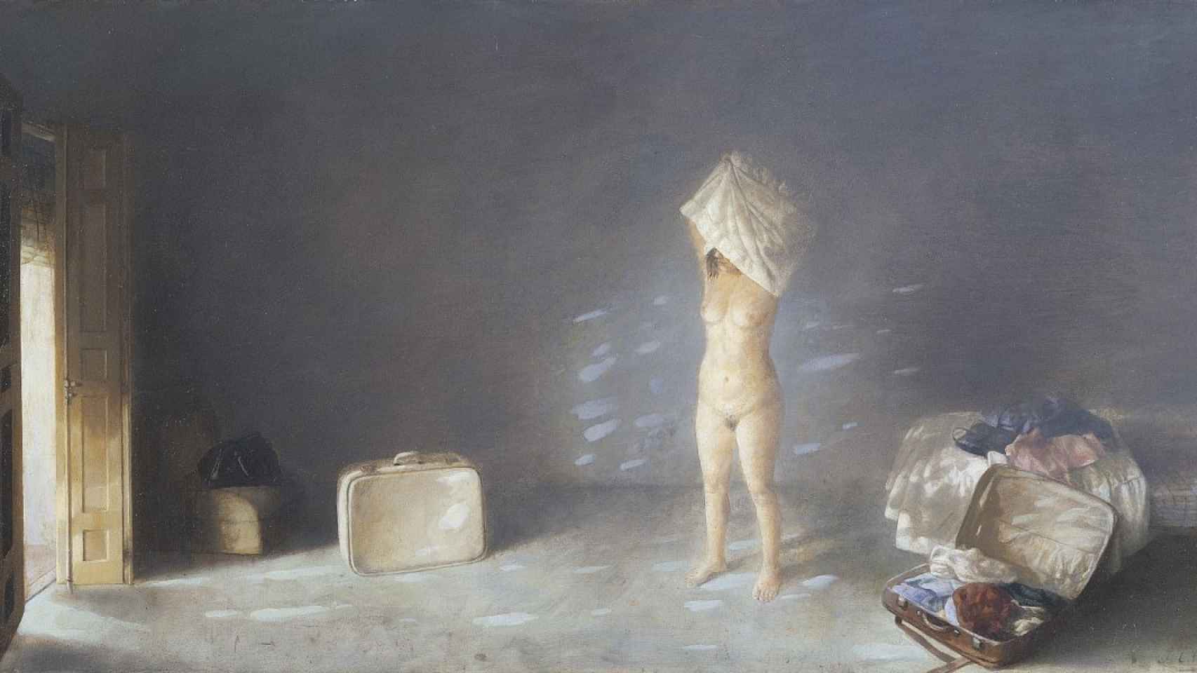 Mujer desnudándose, óleo de Cristóbal Toral.