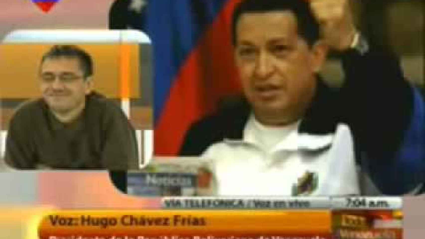 Una de las conexiones televisivas entre Hugo Chávez y Juan Carlos Monedero en Venevisión.