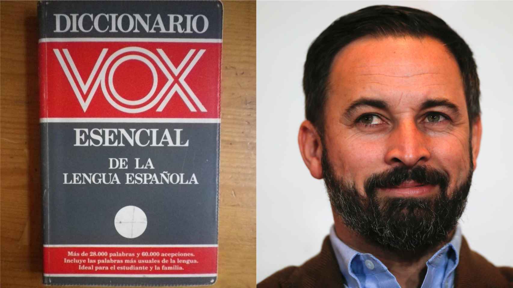 Un diccionario Vox y Santiago Abascal, el líder del partido político.