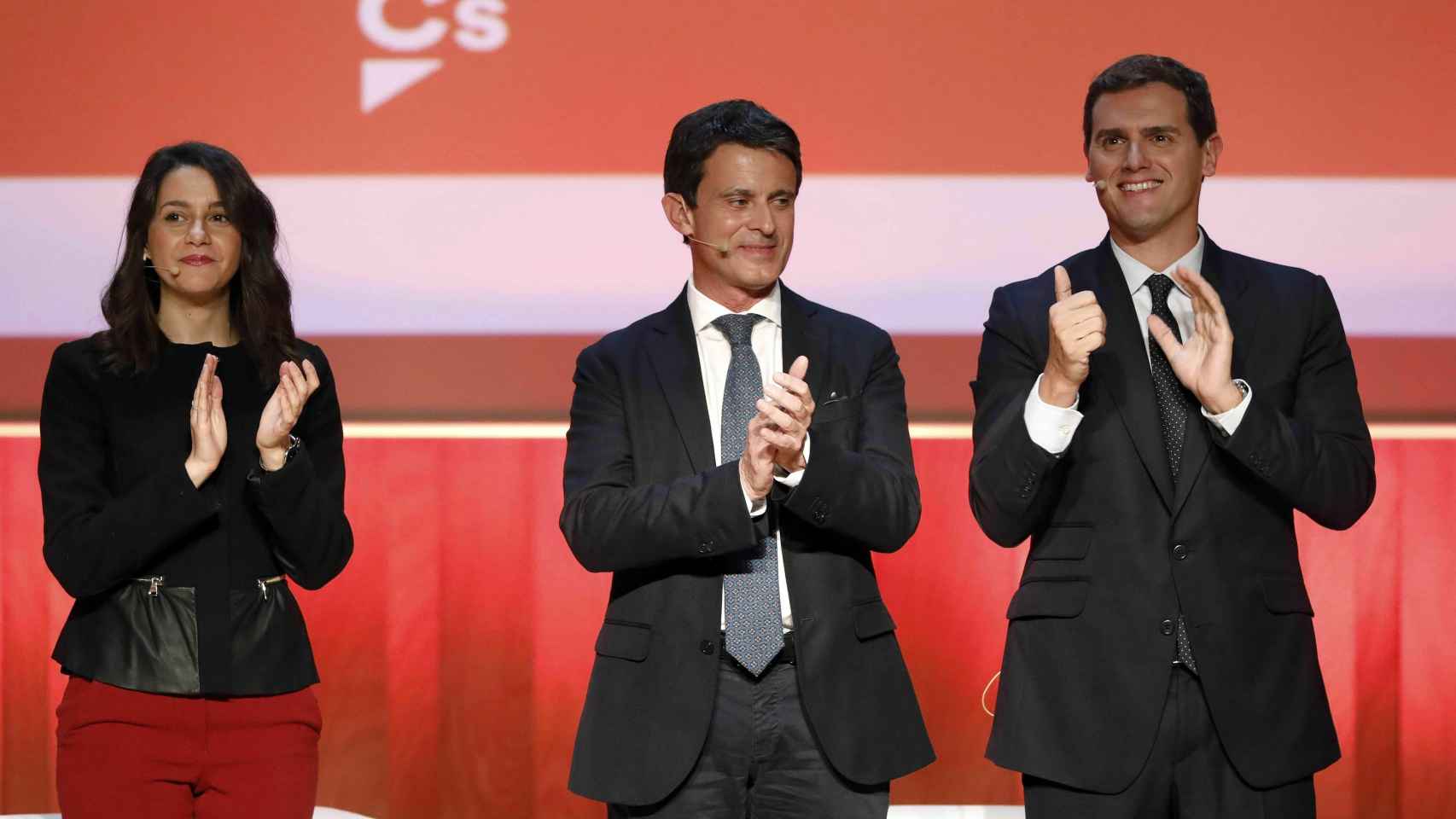 Rivera, Valls y Arrimadas, en su acto de Barcelona.