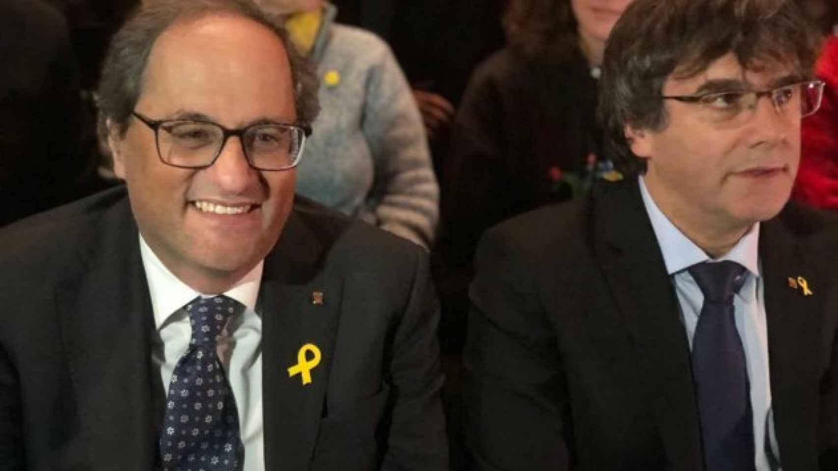 Quim Torra y Carles Puigdemont en la presentación del llamado 'Consell de la república' ne Bruselas.