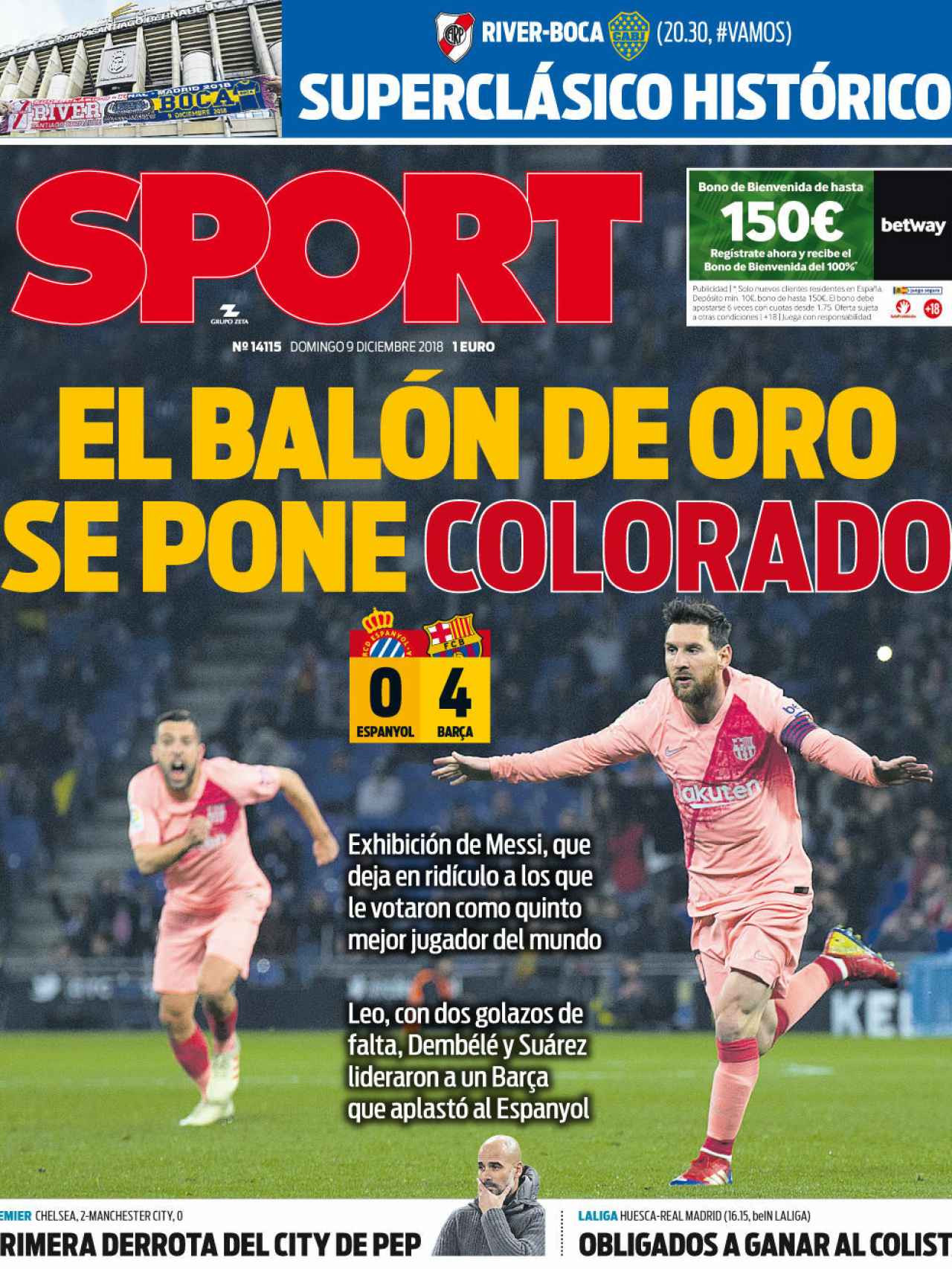 La portada del diario Sport (09/12/2018)