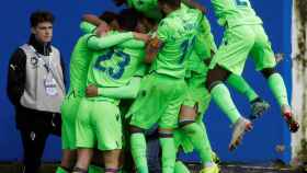 Los jugadores del Levante celebran el gol de Borja Mayoral en el partido ante el Eibar de La Liga