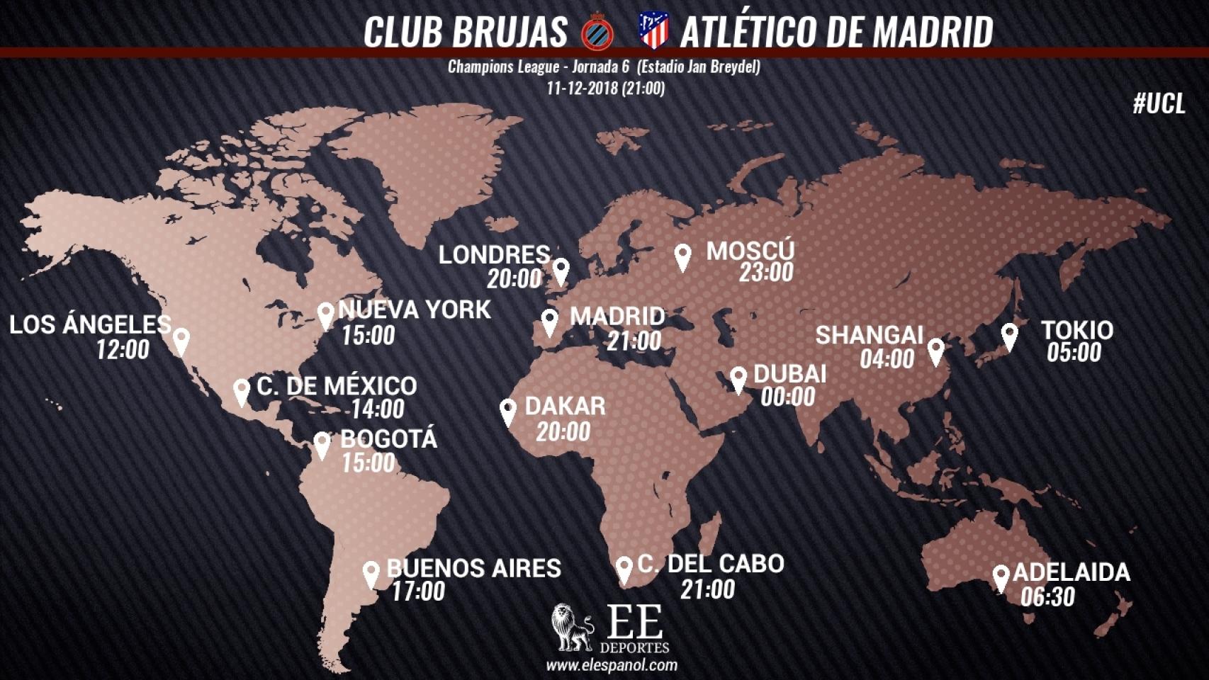 Horario internacional Club Brujas - Atlético de Madrid