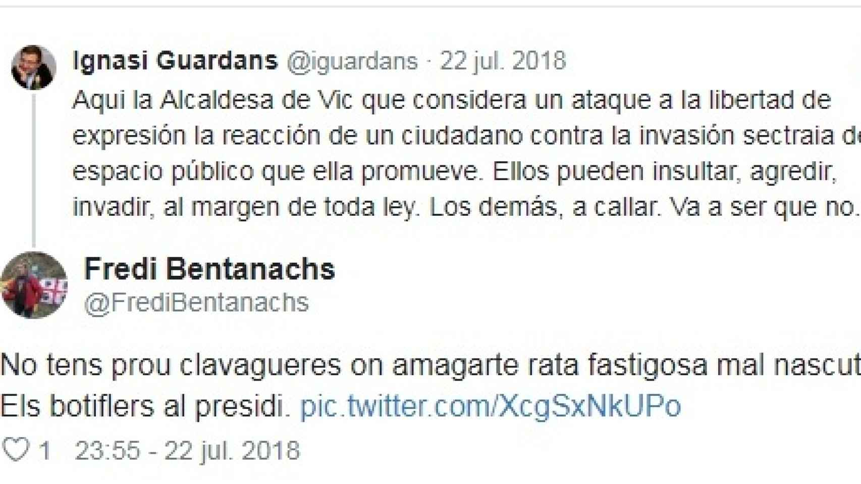 Bentanachs también insulta y amenaza a los catalanistas que no piensan como él