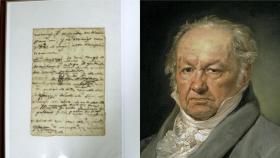 La carta de Francisco de Goya a Martín Zapater junto a un retrato del pintor.